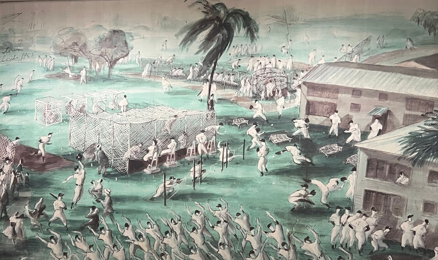 Artist John Groth's rendition of Dodgertown for Sports Illustrated in 1955 shows the way it was when there were so many players in camp they had to be assigned different colors.