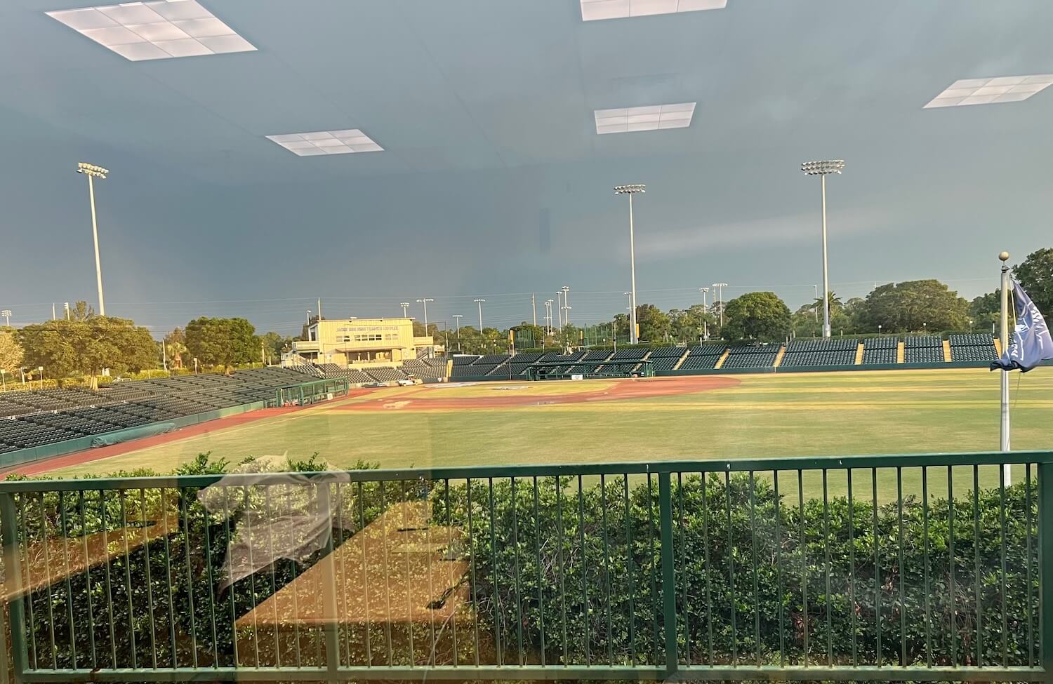 Revamped Holman Stadium from the office of Tony Reagins, MLB's man in charge of making kids give a shit about baseball. His image hovers over the campus.