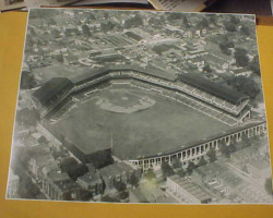 Griffith Stadium was built in 1911 on the site of what had once been a Civil War hospital for injured Freedmen and later National Park, home of the Senators from 1892-1899. The concrete bleachers and scoreboard in left field were added later.